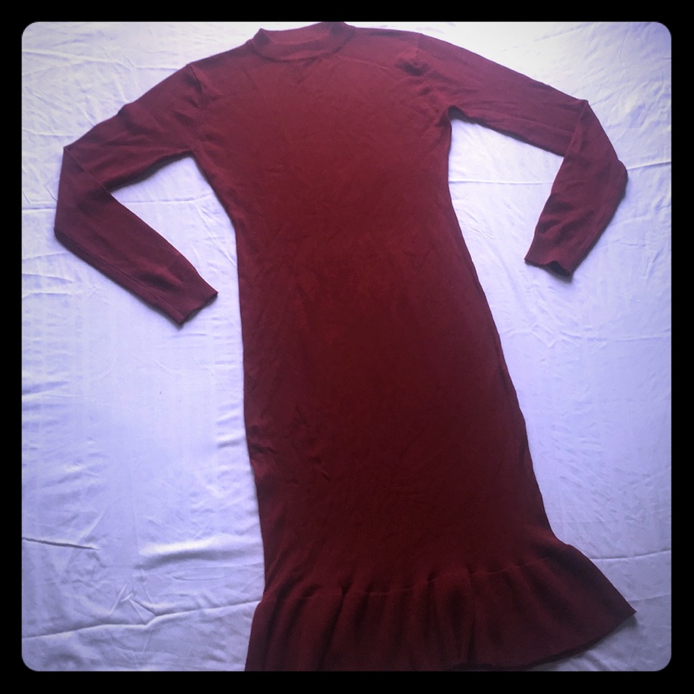 Red mock neck sweater dress